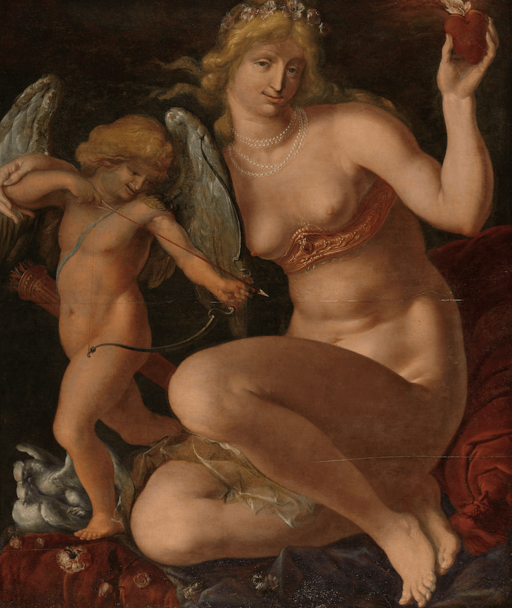 Godin Aphrodite / Venus met haar hulpje Eros Zilver.nl